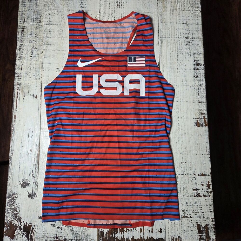 Nike Pro Elite Team USA Track & Field Running Red Blue Singlet AO8502-602 Sz L